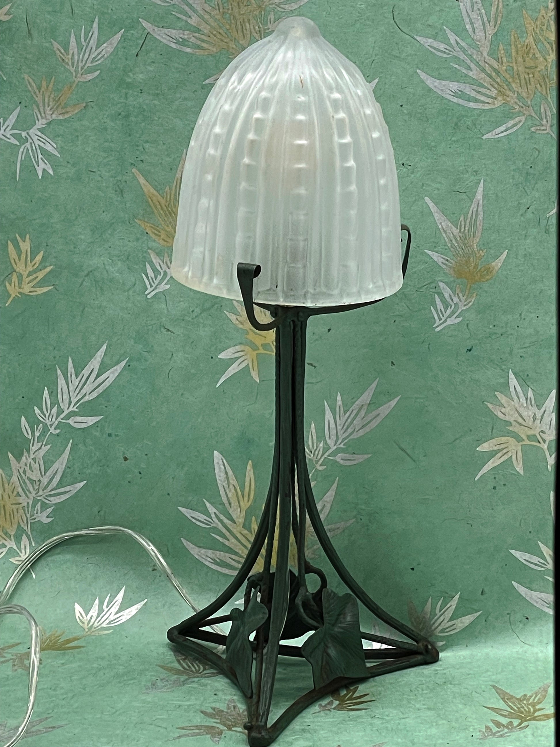 Frosted ribbed glass dome shade detail
