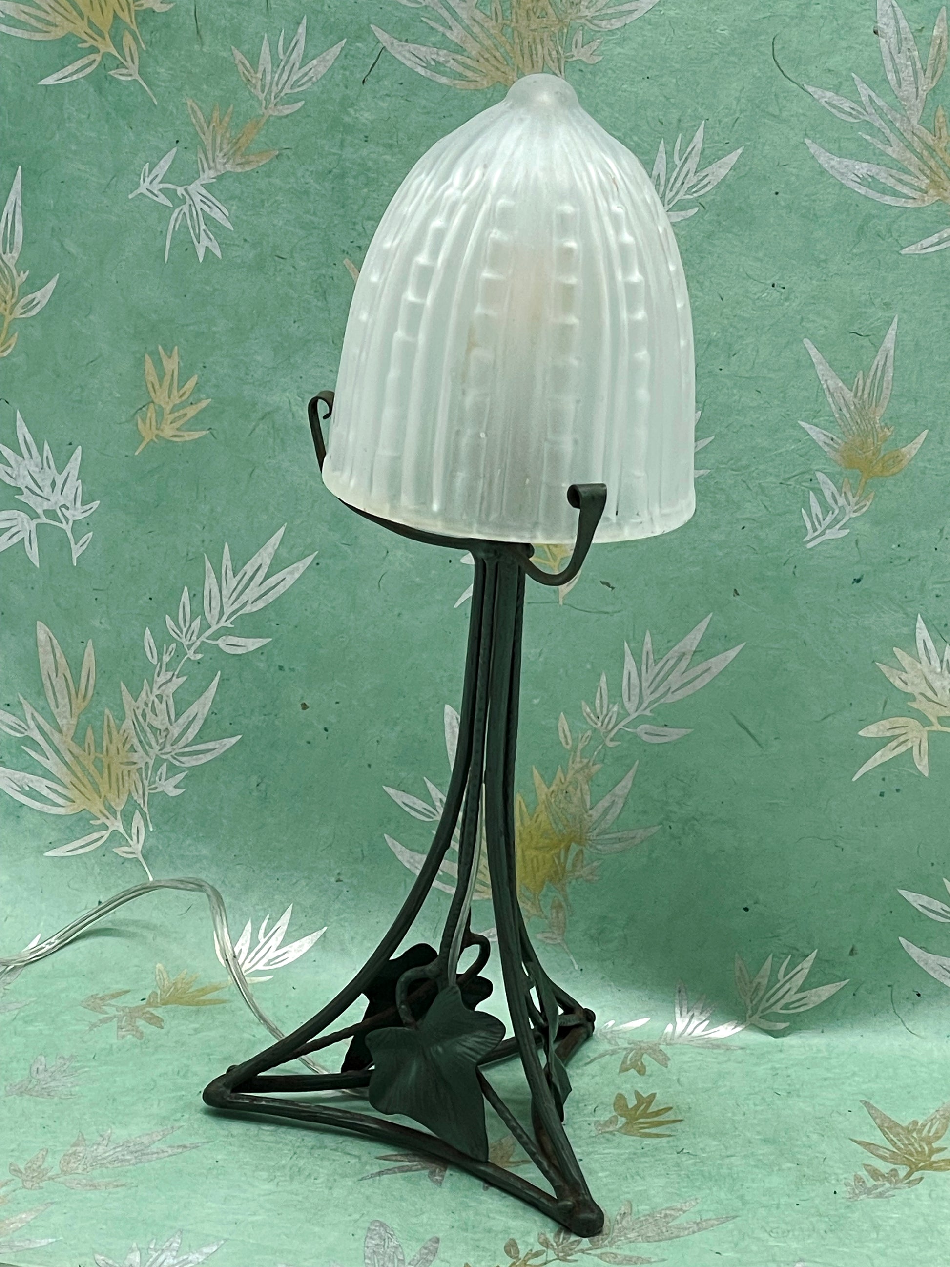 Rewired Art Déco wrought iron lamp detail