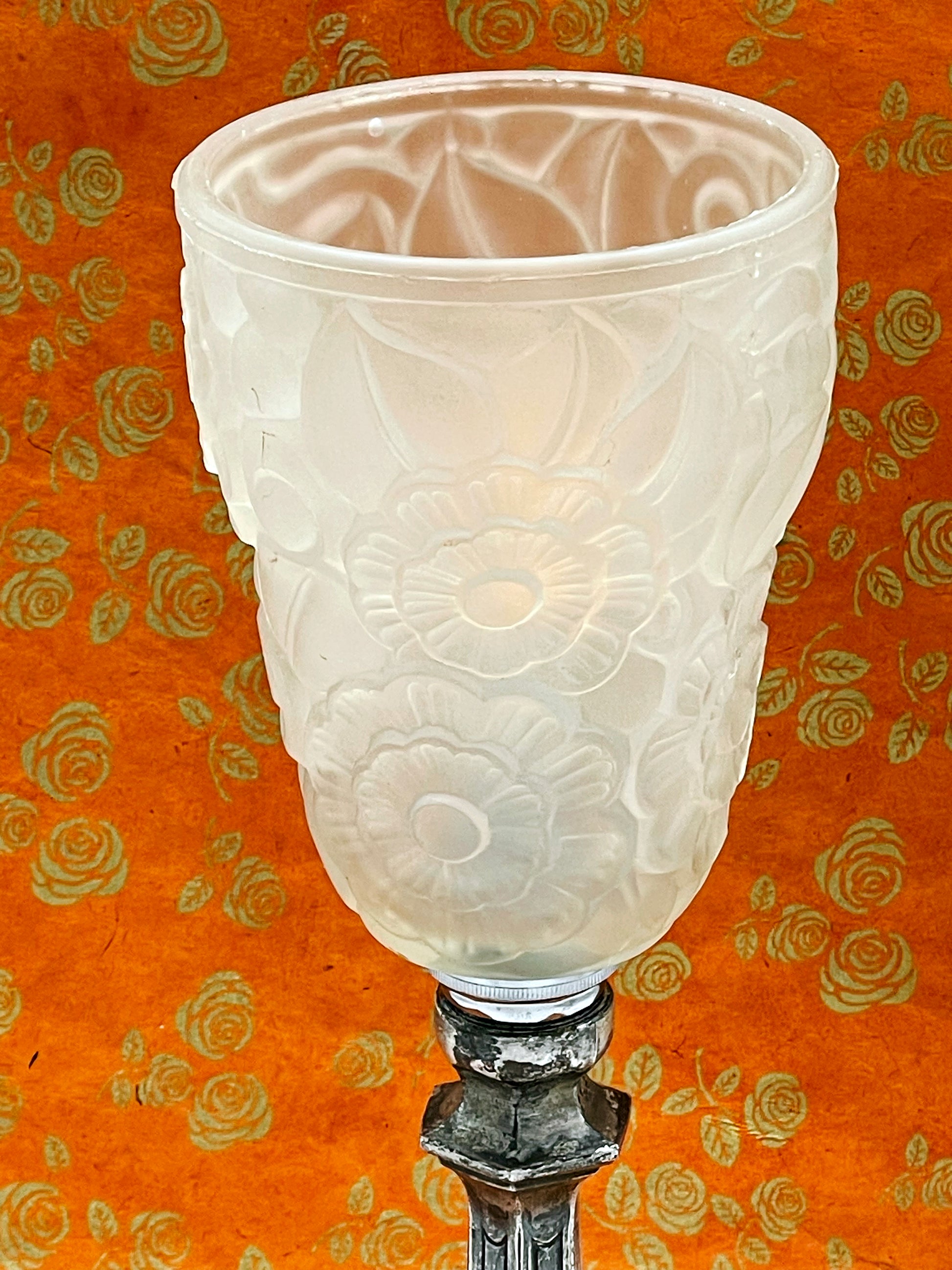 Frosted glass shade with sculpted rose motif