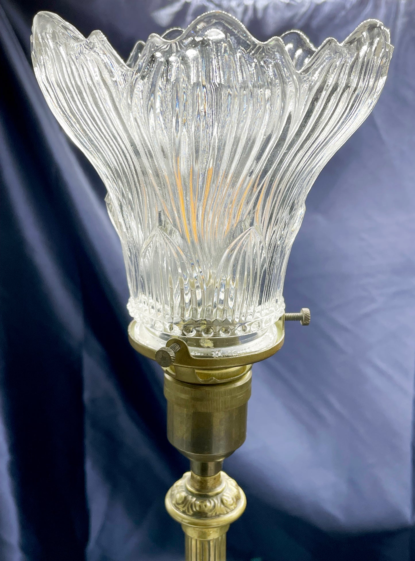 Brass floor lamp reeded column detail