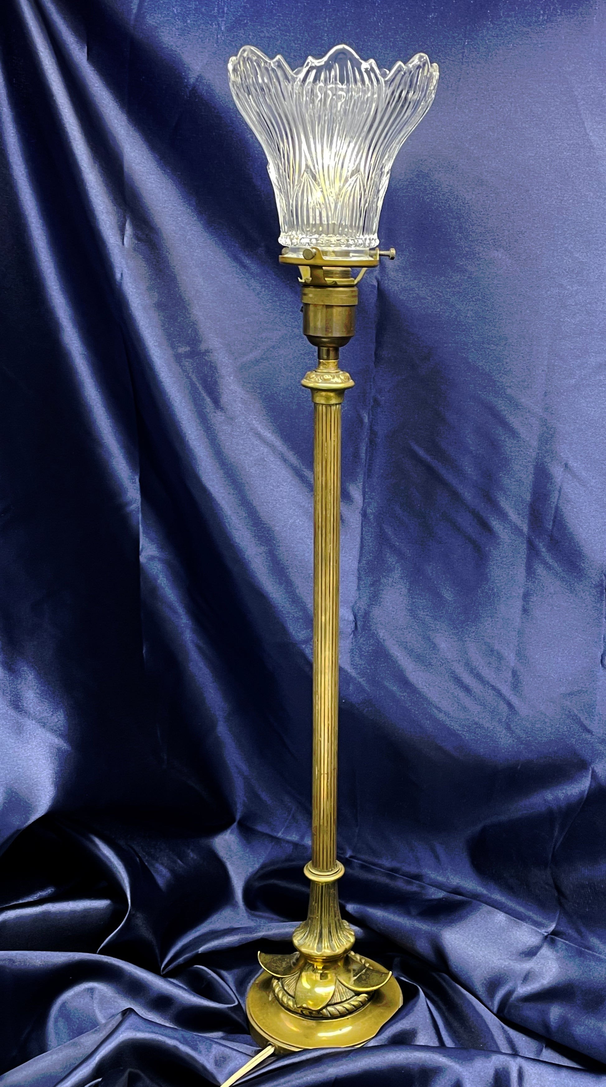 Large Art Déco brass floor lamp with glass tulip shade