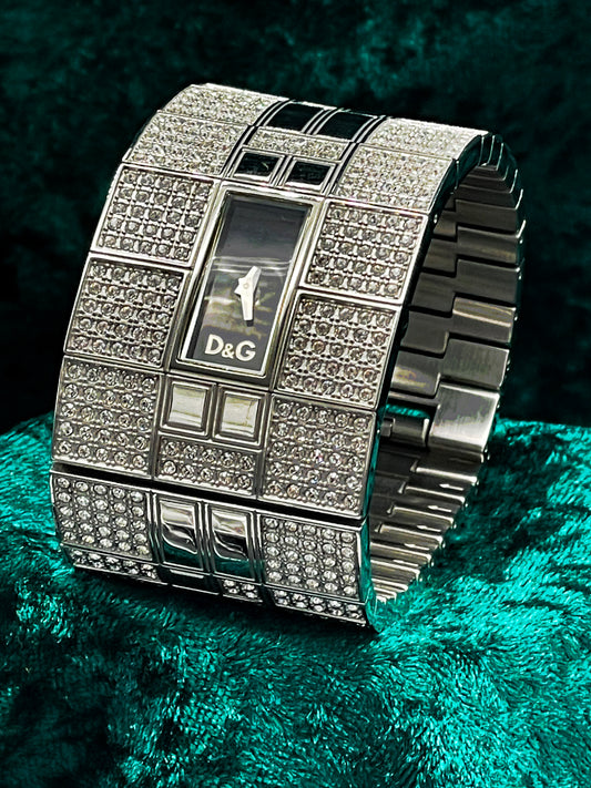 Dolce & Gabbana D&G Time pavé crystal cuff watch DW0112 with black dial
