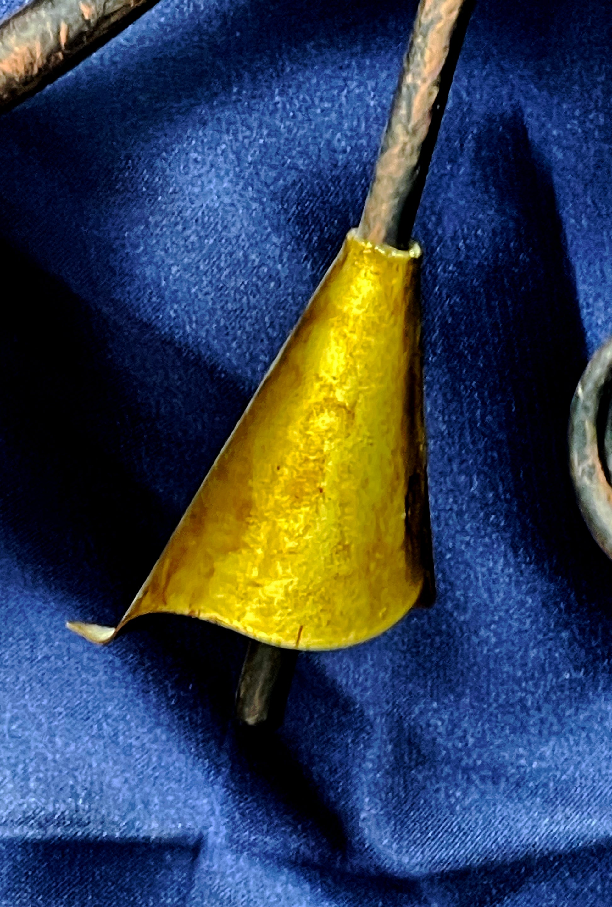 Pâte de verre tulip shade detail in amber and blue French art glass