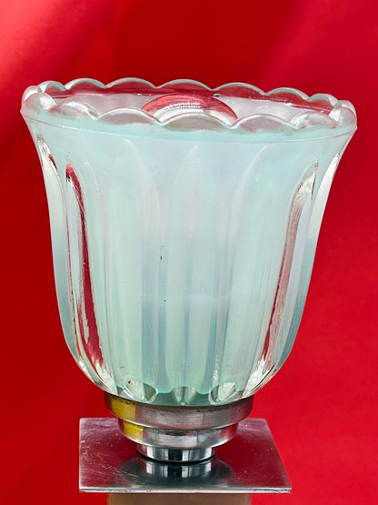 Pair of Art Deco Marble & Onyx Lamps with Colorful Glass Tulip Shades