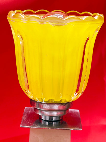 Pair of Art Deco Marble & Onyx Lamps with Colorful Glass Tulip Shades