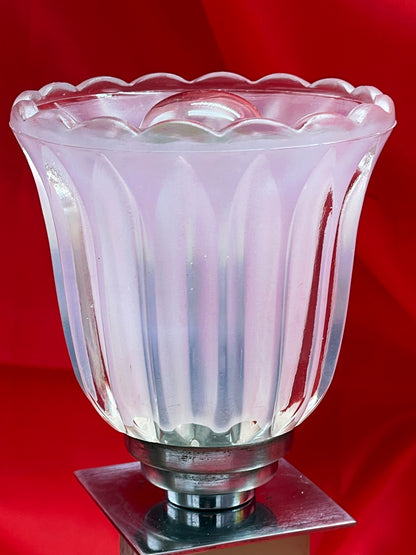 Pair of Art Deco Marble & Onyx Lamps with Colorful Glass Tulip Shades