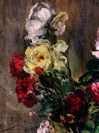 Mystical Roses Still Life by Aurél Náray (1883–1959) – Large Antique Hungarian Floral Painting c.1920 in Ornate Gilt Frame