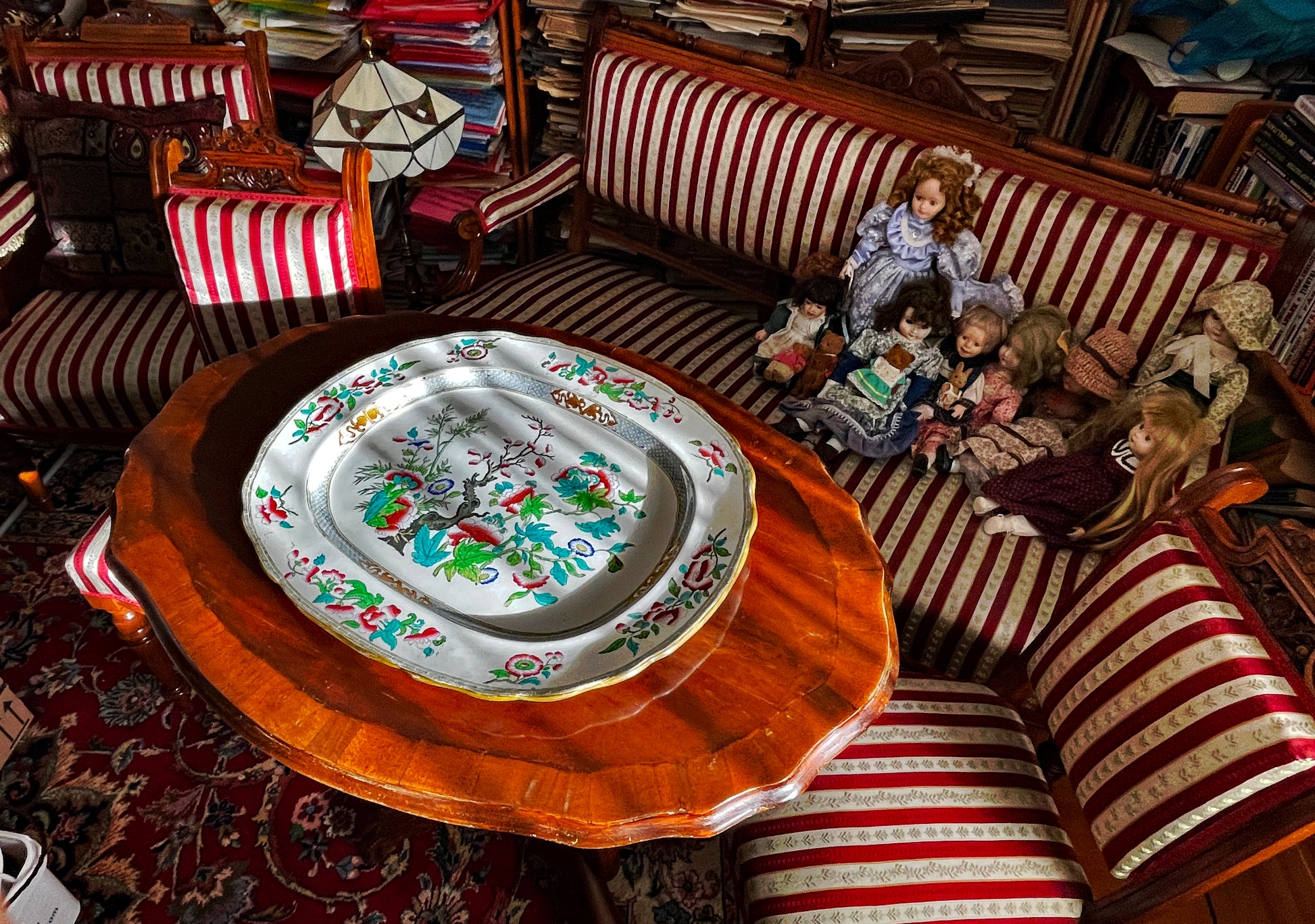 Full Biedermeier salon group showing settee and side chairs arrangement