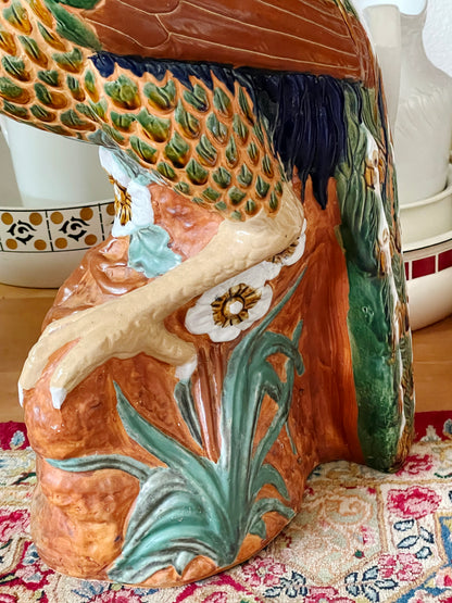 Striking Pair of Large Vintage Glazed Majolica Pheasants – Hand-Painted Terracotta
