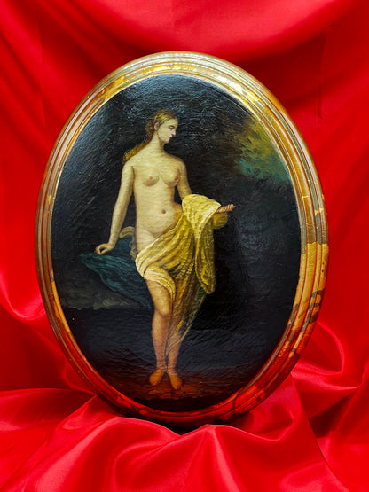 Charming Oval Oil Painting of Classical Nude | Beautiful Golden Oval Frame