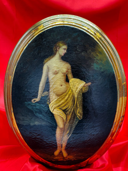 Charming Oval Oil Painting of Classical Nude | Beautiful Golden Oval Frame