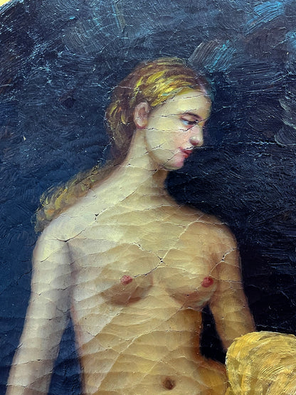 Charming Oval Oil Painting of Classical Nude | Beautiful Golden Oval Frame