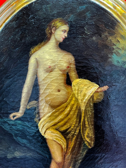 Charming Oval Oil Painting of Classical Nude | Beautiful Golden Oval Frame