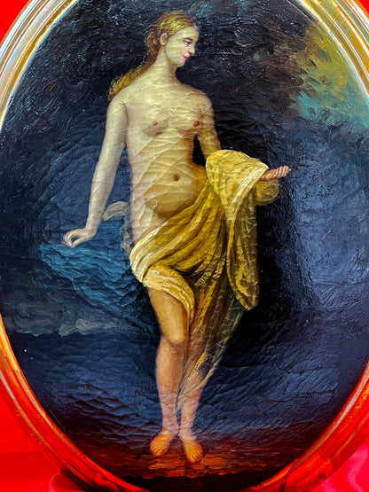 Charming Oval Oil Painting of Classical Nude | Beautiful Golden Oval Frame