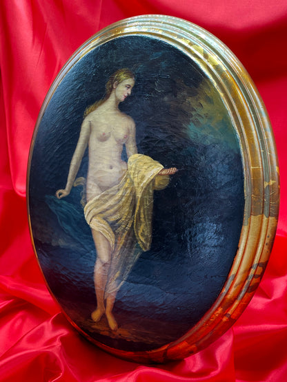 Charming Oval Oil Painting of Classical Nude | Beautiful Golden Oval Frame