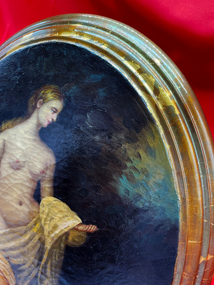 Charming Oval Oil Painting of Classical Nude | Beautiful Golden Oval Frame