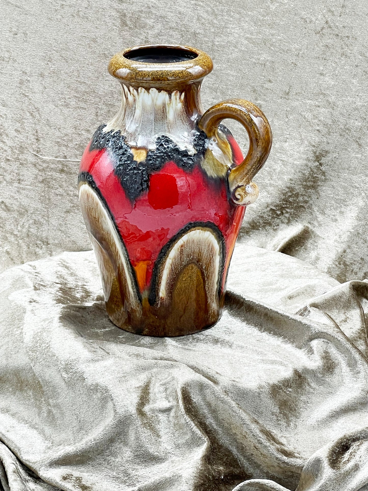 West German Fat Lava Vase; Brown Volcanic Glaze, 1960s