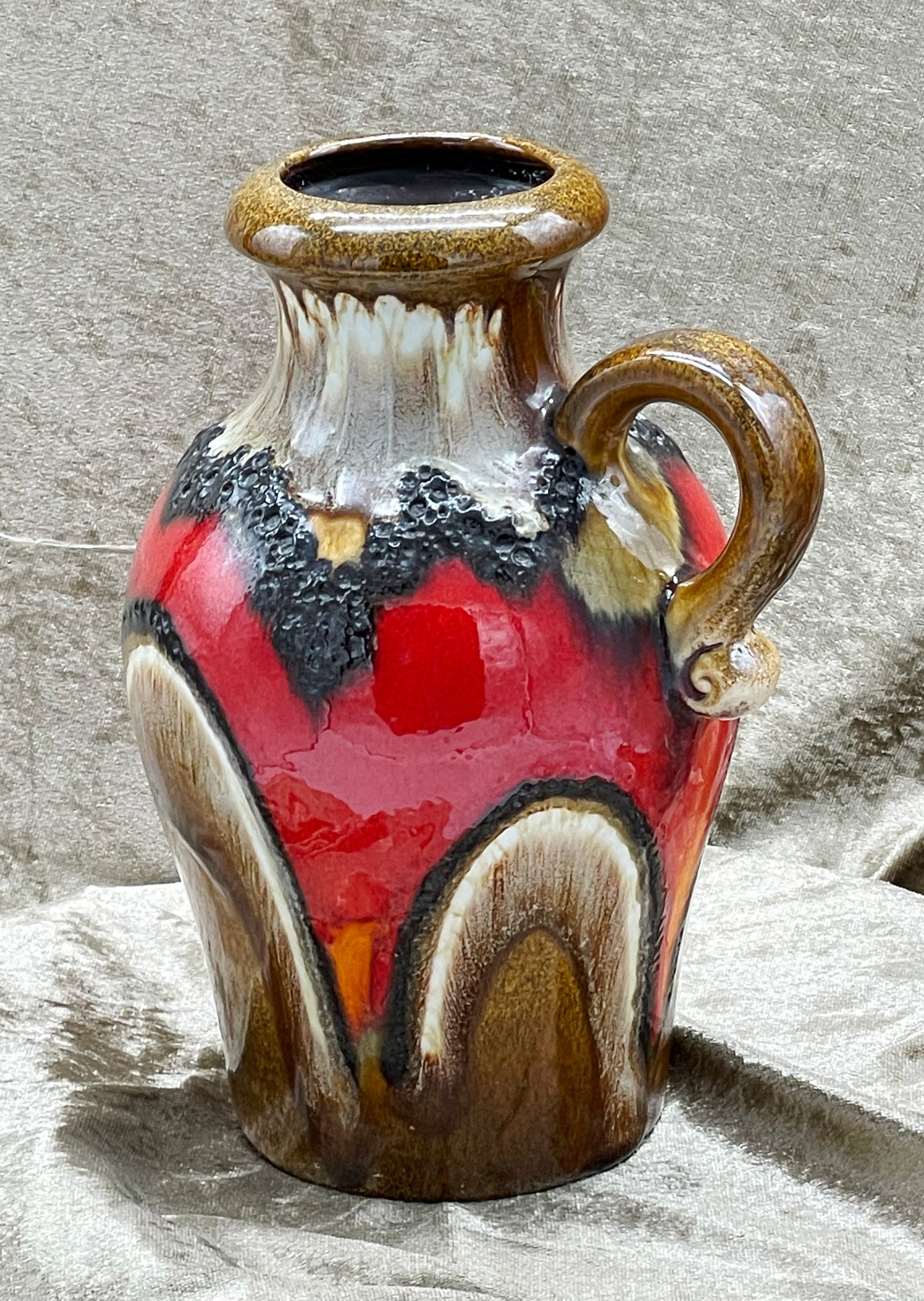 West German Fat Lava Vase; Brown Volcanic Glaze, 1960s