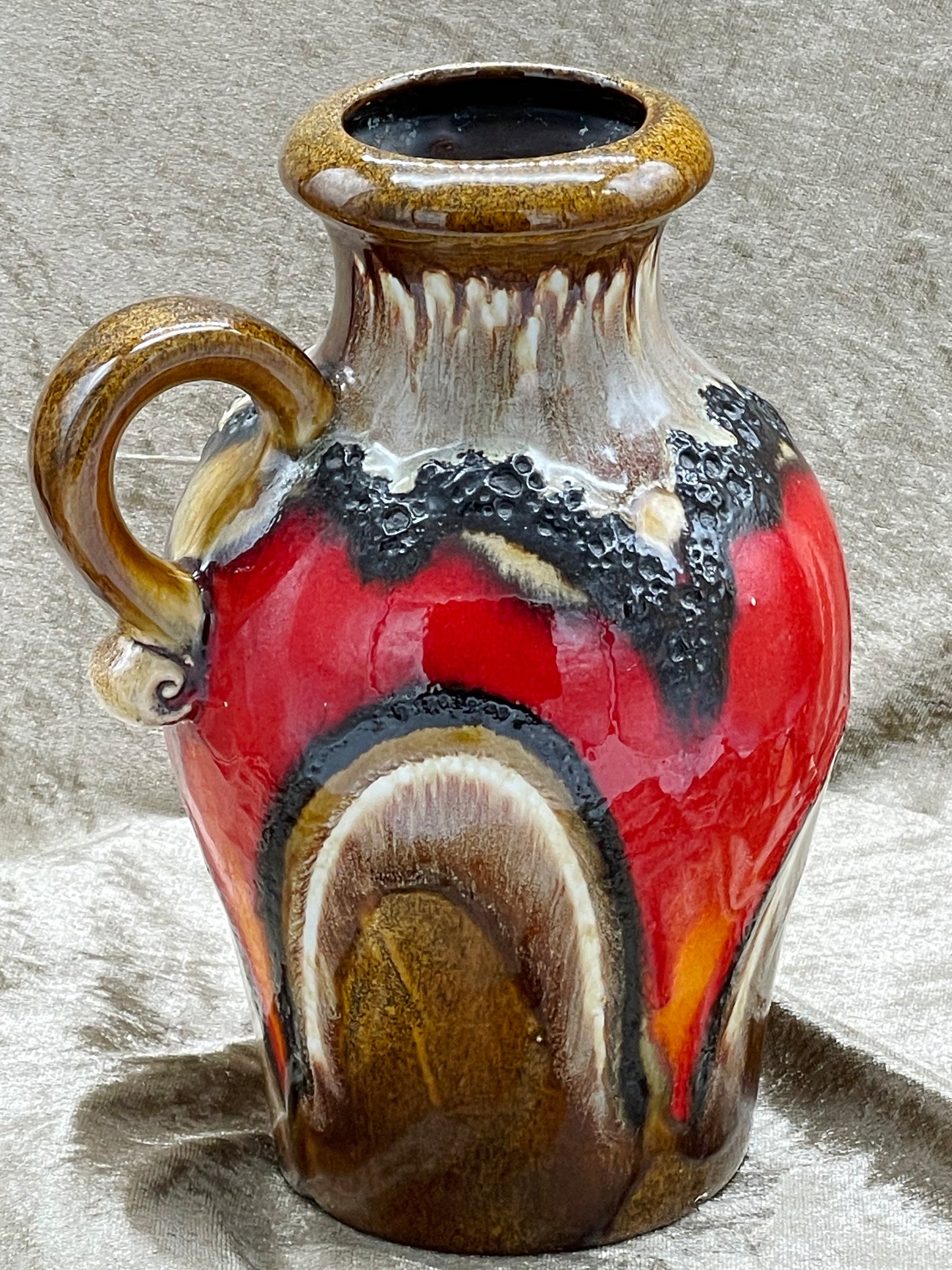 West German Fat Lava Vase; Brown Volcanic Glaze, 1960s