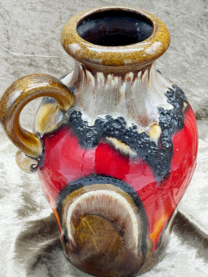 West German Fat Lava Vase; Brown Volcanic Glaze, 1960s