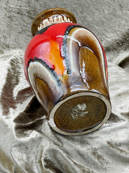 West German Fat Lava Vase; Brown Volcanic Glaze, 1960s