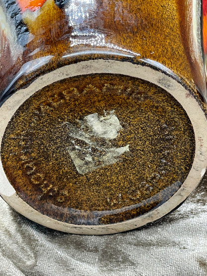 West German Fat Lava Vase; Brown Volcanic Glaze, 1960s