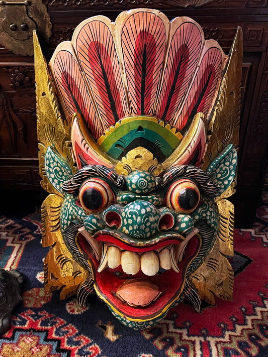 Balinese Barong Mask | Large Hand-Carved and Polychrome Wooden Temple Mask