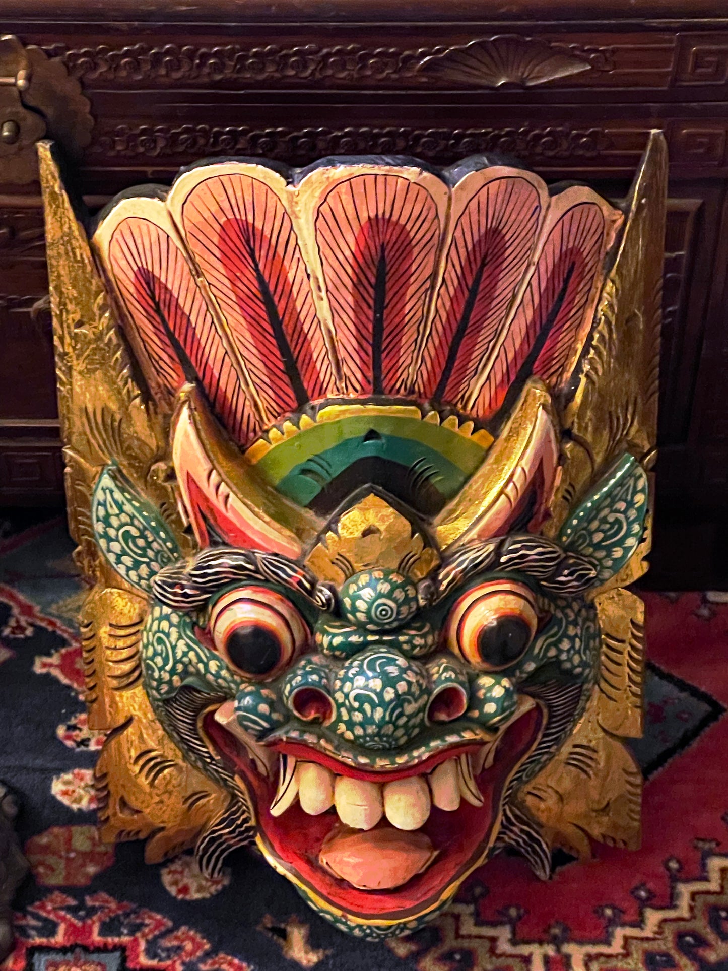 Balinese Barong Mask | Large Hand-Carved and Polychrome Wooden Temple Mask