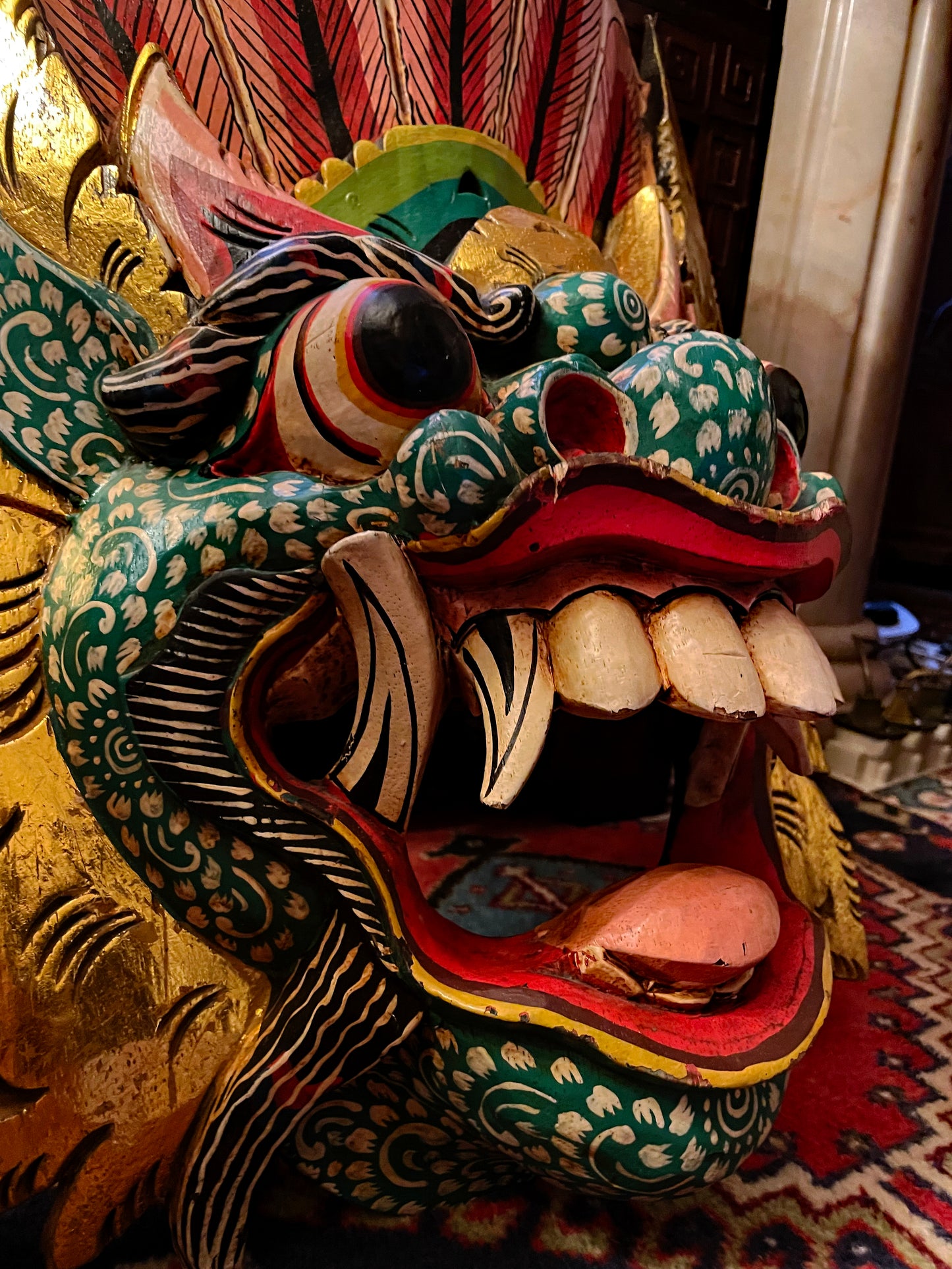 Balinese Barong Mask | Large Hand-Carved and Polychrome Wooden Temple Mask