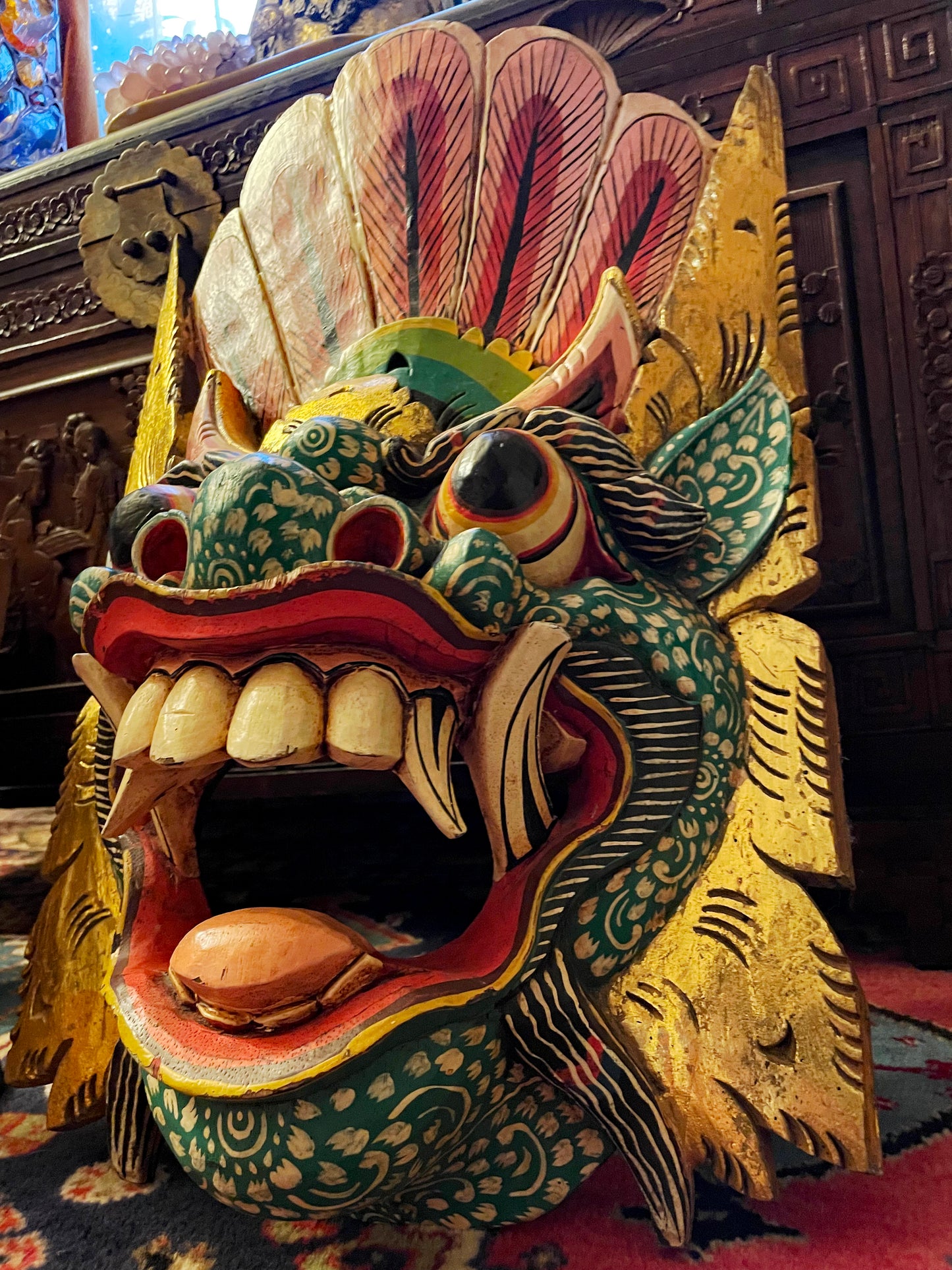 Balinese Barong Mask | Large Hand-Carved and Polychrome Wooden Temple Mask