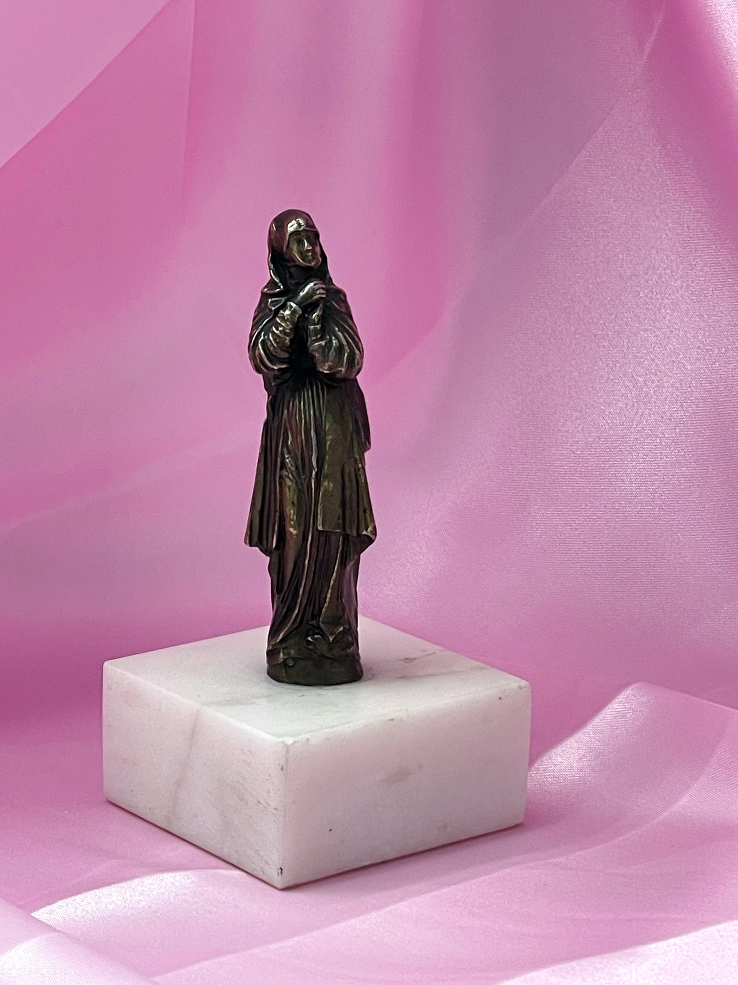 Antique French bronze devotional figure on marble base