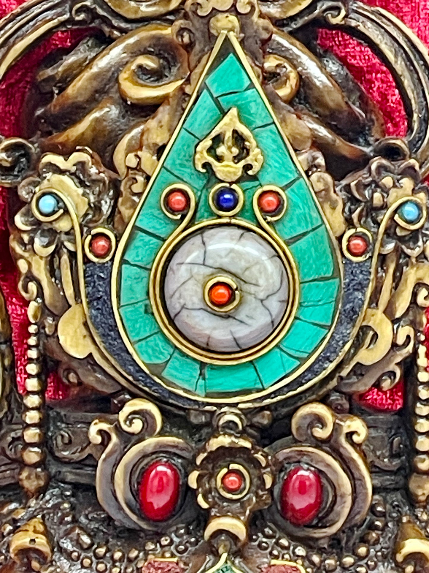 Unique Tibetan Ganesha Mask | Handcrafted Brass Wall Sculpture with Stone Inlay