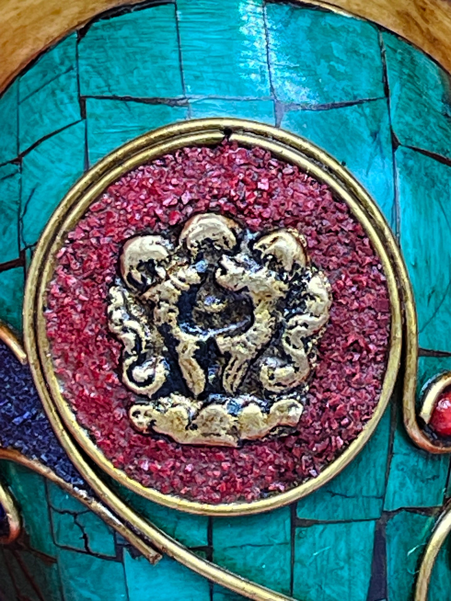 Unique Tibetan Ganesha Mask | Handcrafted Brass Wall Sculpture with Stone Inlay
