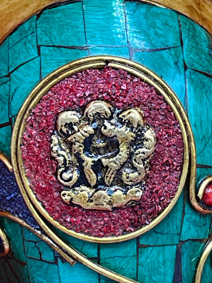 Unique Tibetan Ganesha Mask | Handcrafted Brass Wall Sculpture with Stone Inlay