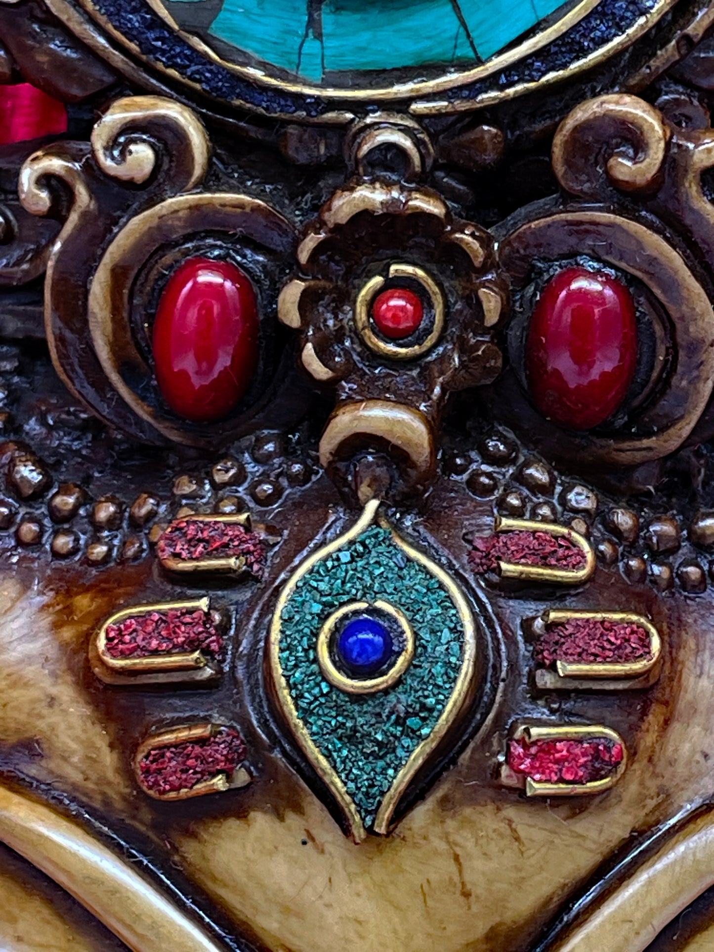 Unique Tibetan Ganesha Mask | Handcrafted Brass Wall Sculpture with Stone Inlay