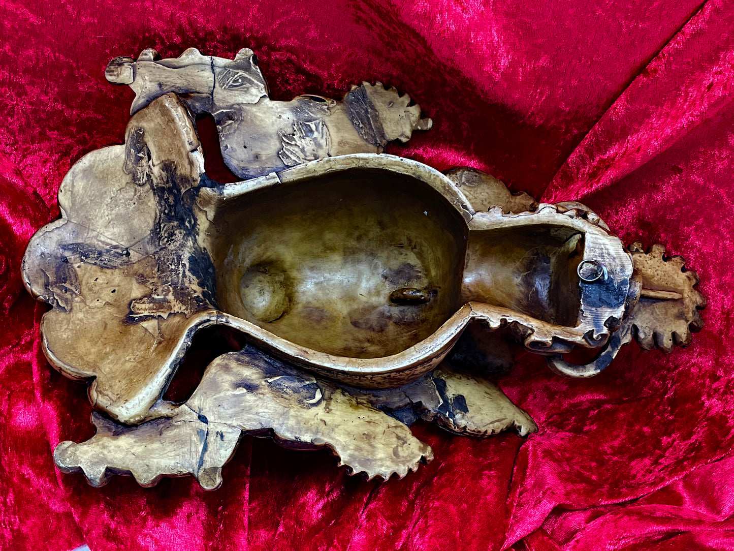 Unique Tibetan Ganesha Mask | Handcrafted Brass Wall Sculpture with Stone Inlay