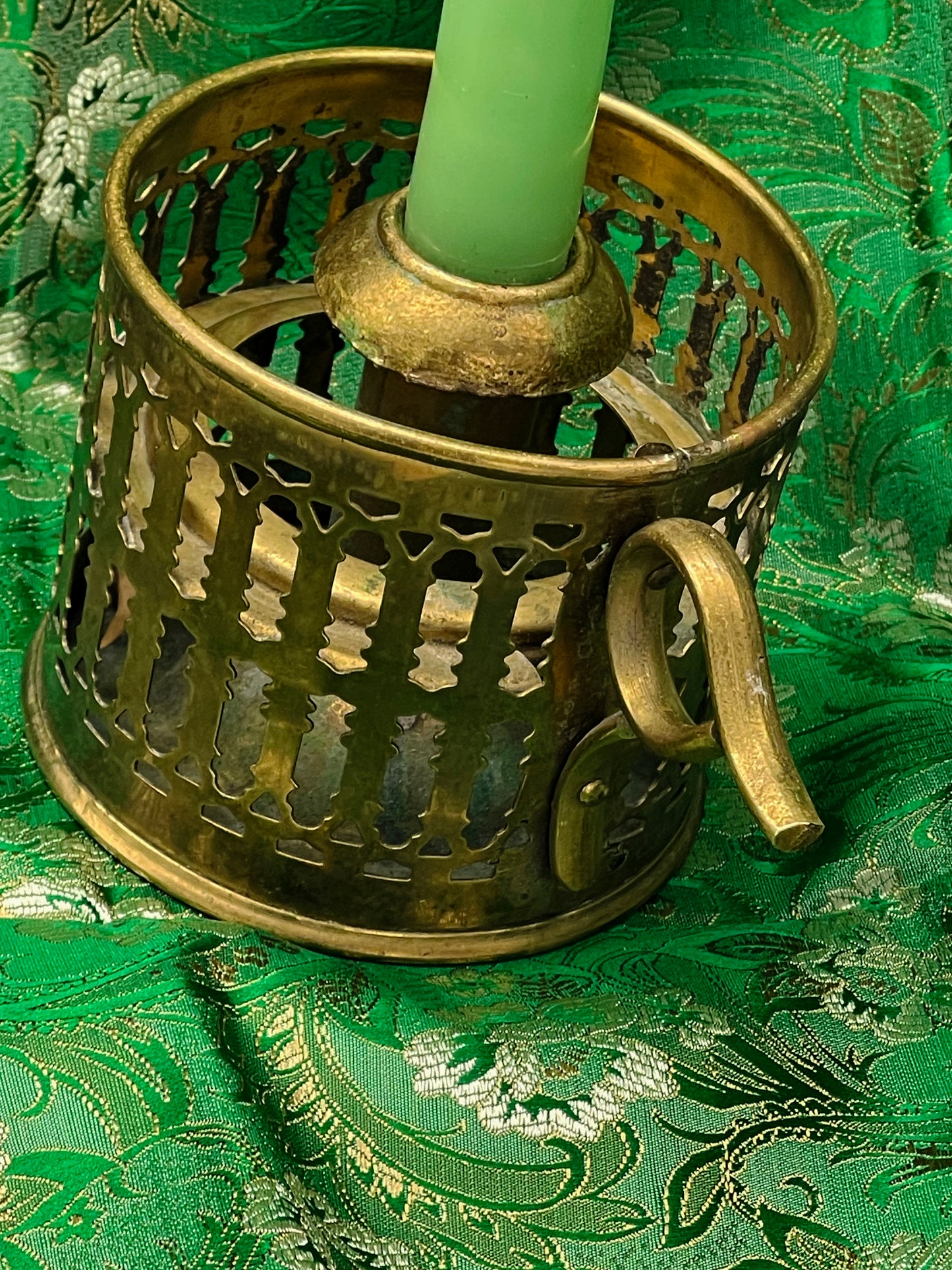 Antique brass chamberstick full view