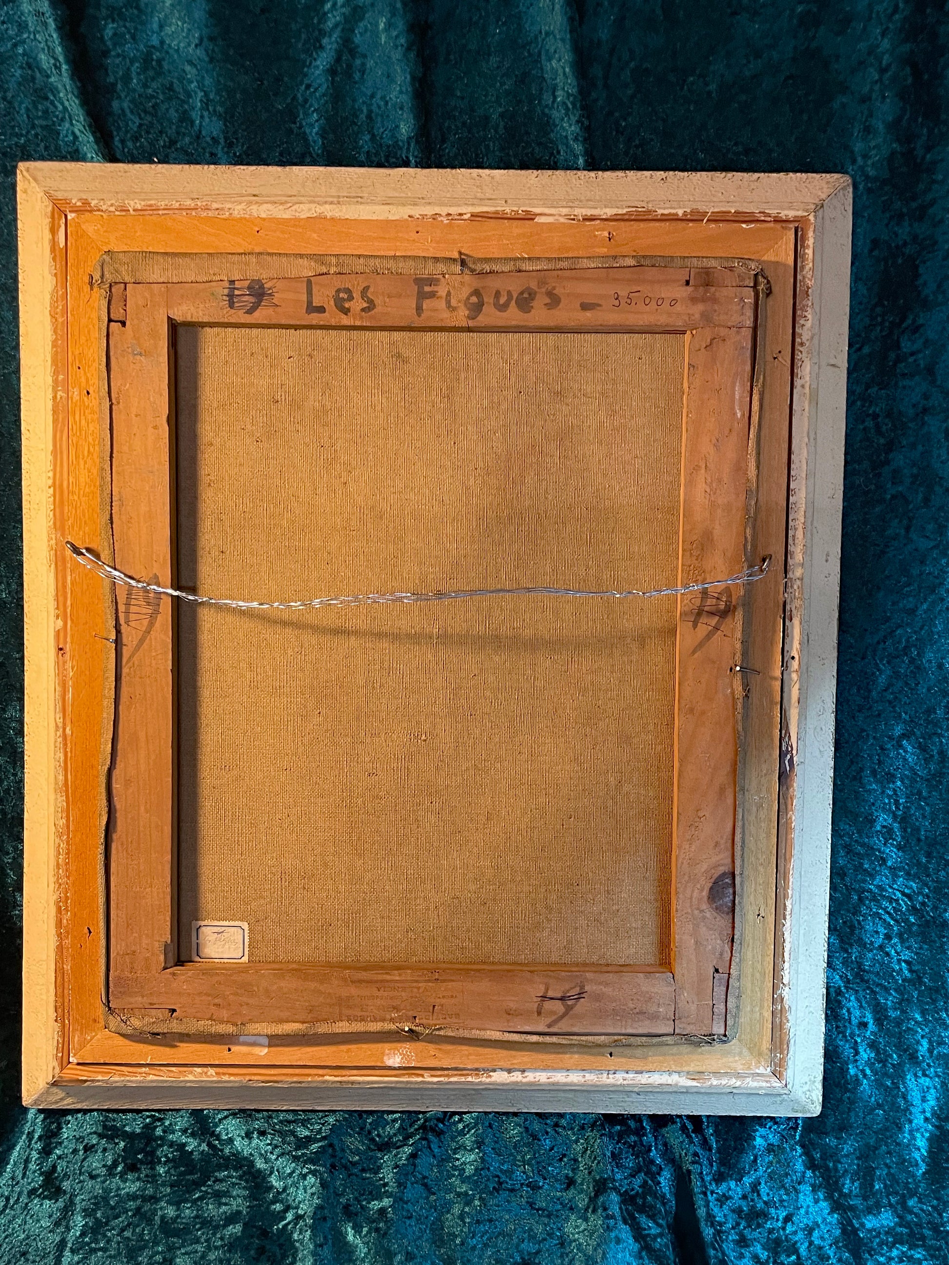 Verso of the painting with hand-written title Les Figues