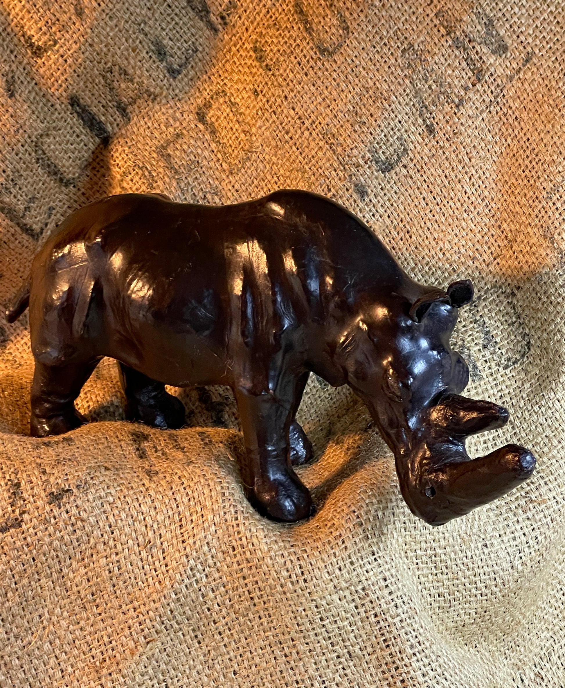 Alternate full side view of the leather rhinoceros