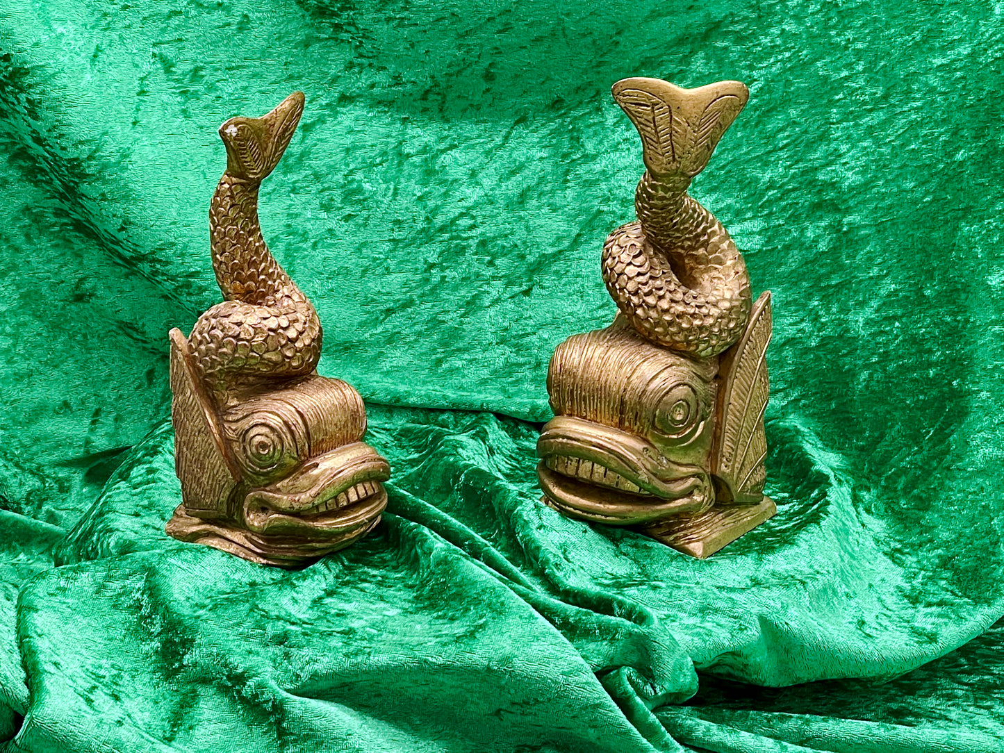 Gilded wood fish sculptures side view