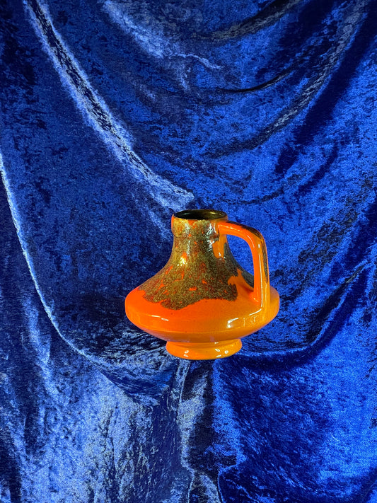 JOPEKO UFO Design Handled Vase Orange Lava 1970s West Germany Ceramic Space Age Fat Lava Collectible