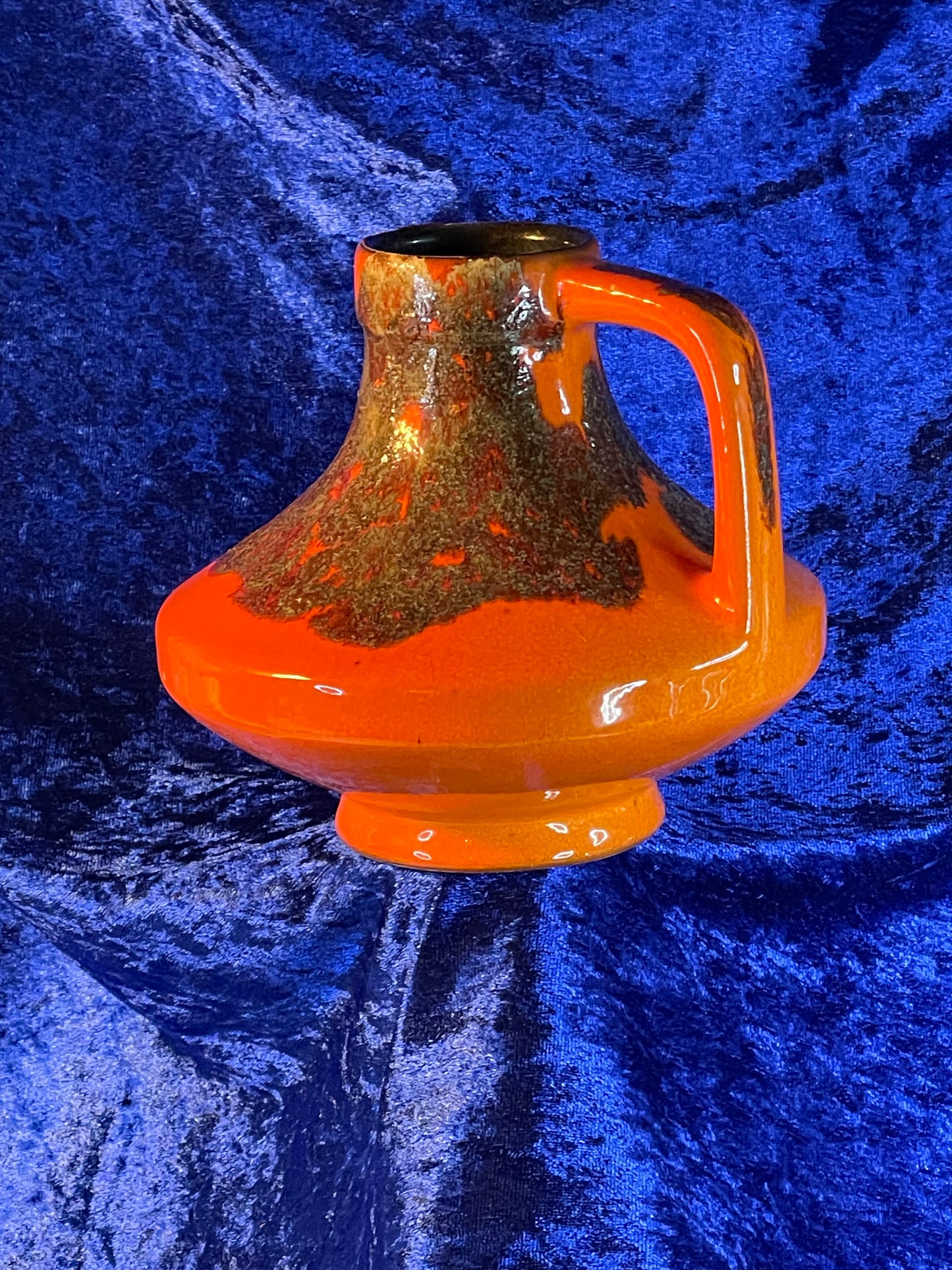 JOPEKO UFO Design Handled Vase Orange Lava 1970s West Germany Ceramic Space Age Fat Lava Collectible