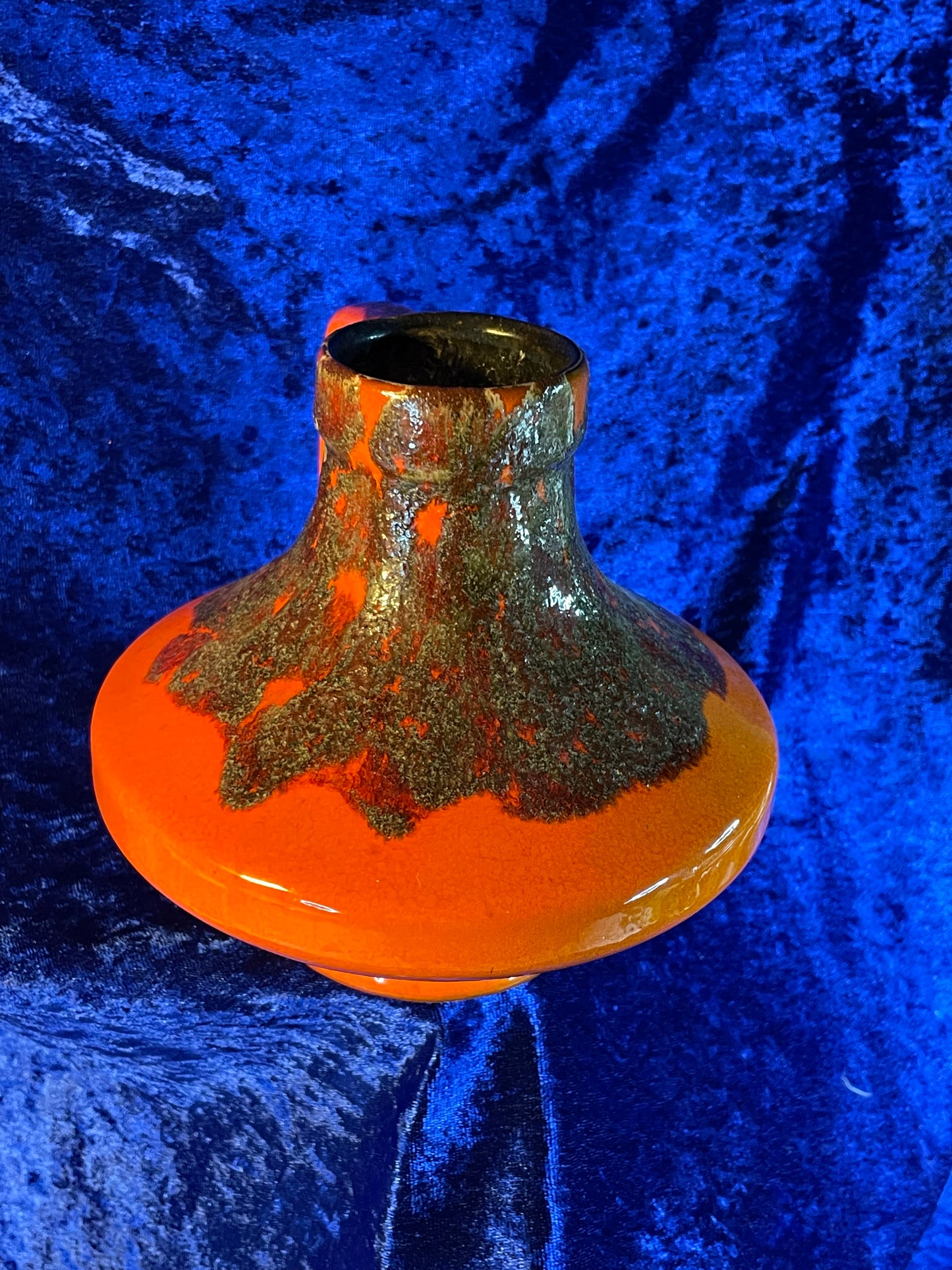 JOPEKO UFO Design Handled Vase Orange Lava 1970s West Germany Ceramic Space Age Fat Lava Collectible
