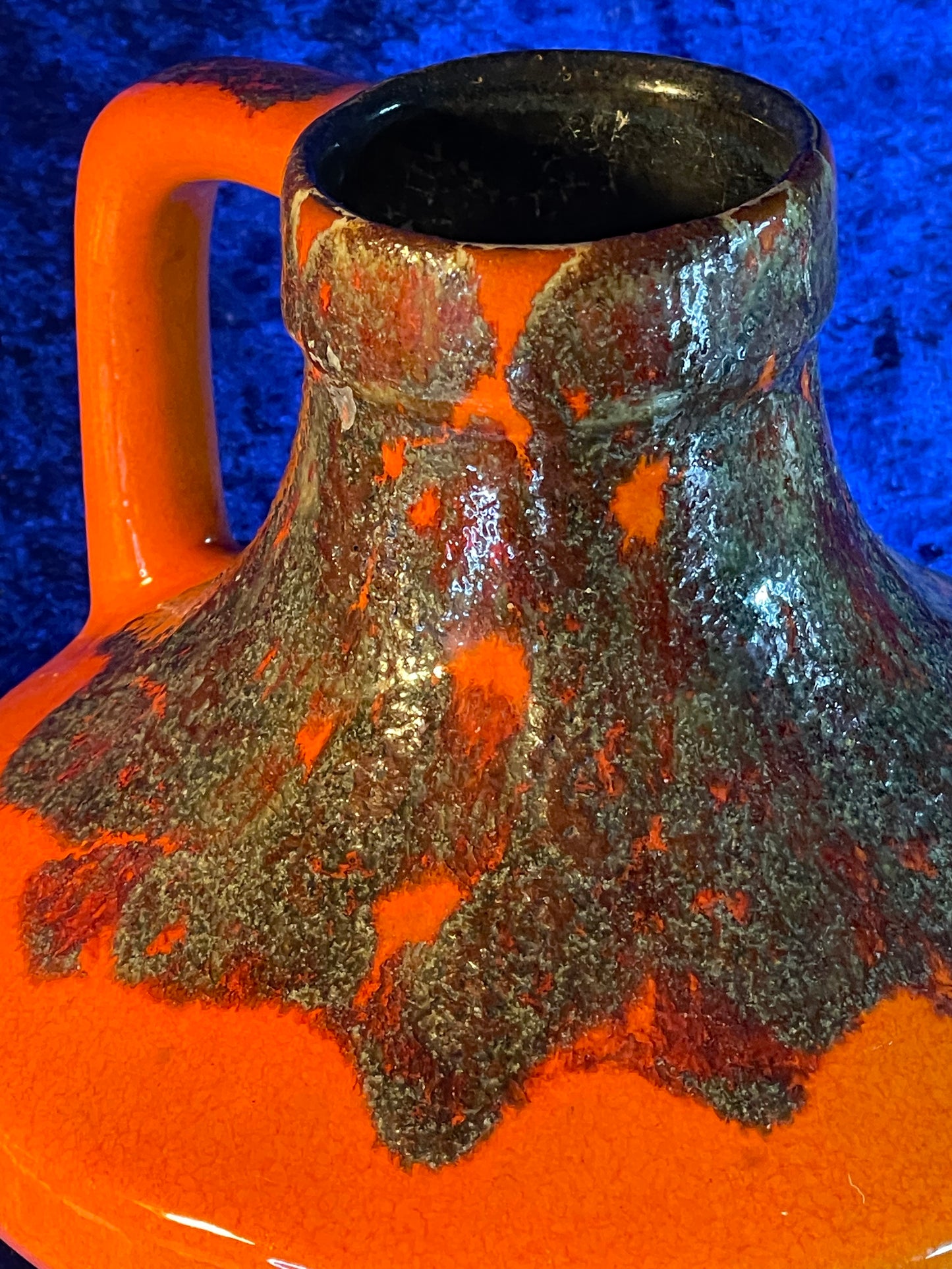 JOPEKO UFO Design Handled Vase Orange Lava 1970s West Germany Ceramic Space Age Fat Lava Collectible
