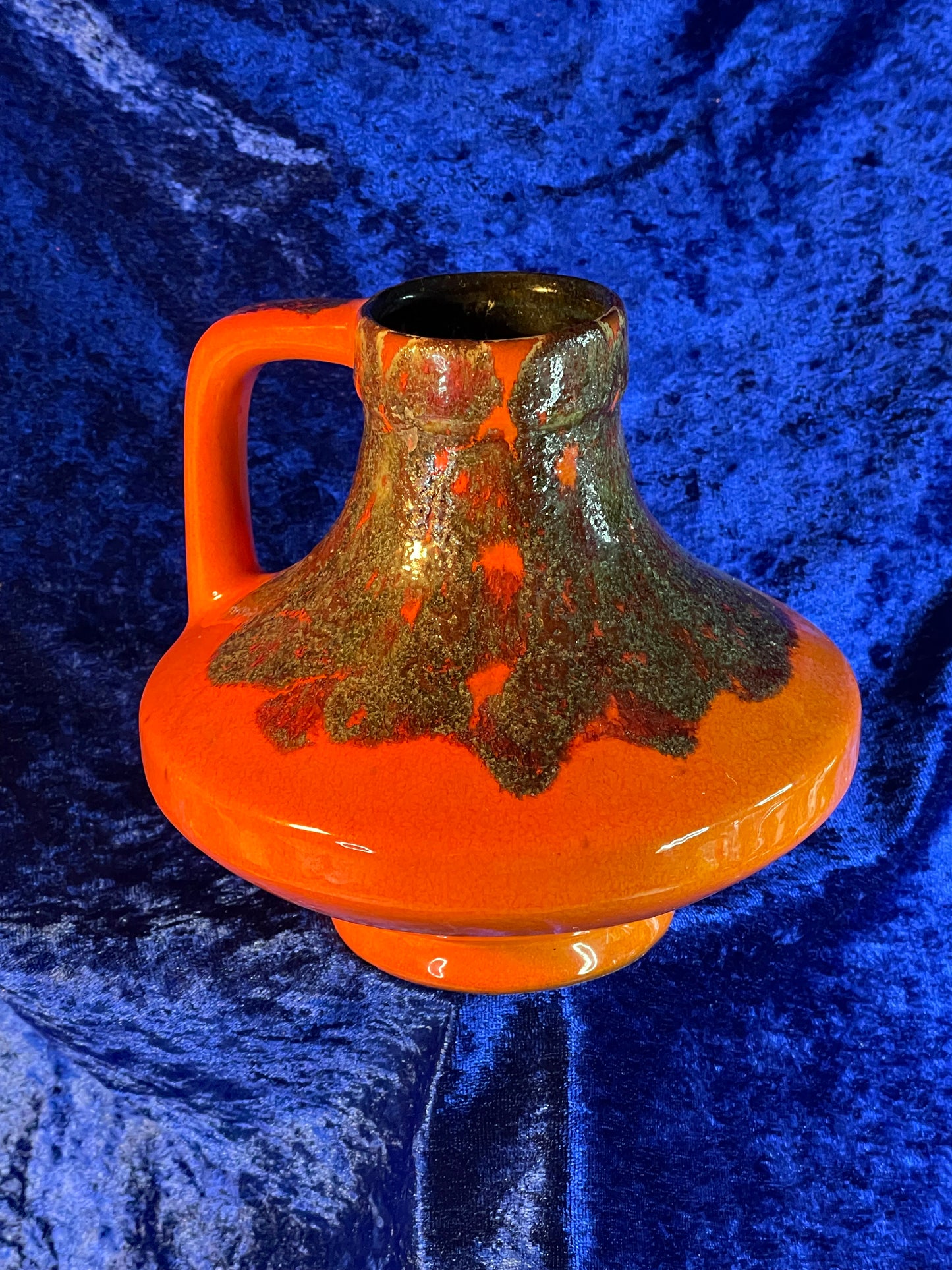 JOPEKO UFO Design Handled Vase Orange Lava 1970s West Germany Ceramic Space Age Fat Lava Collectible