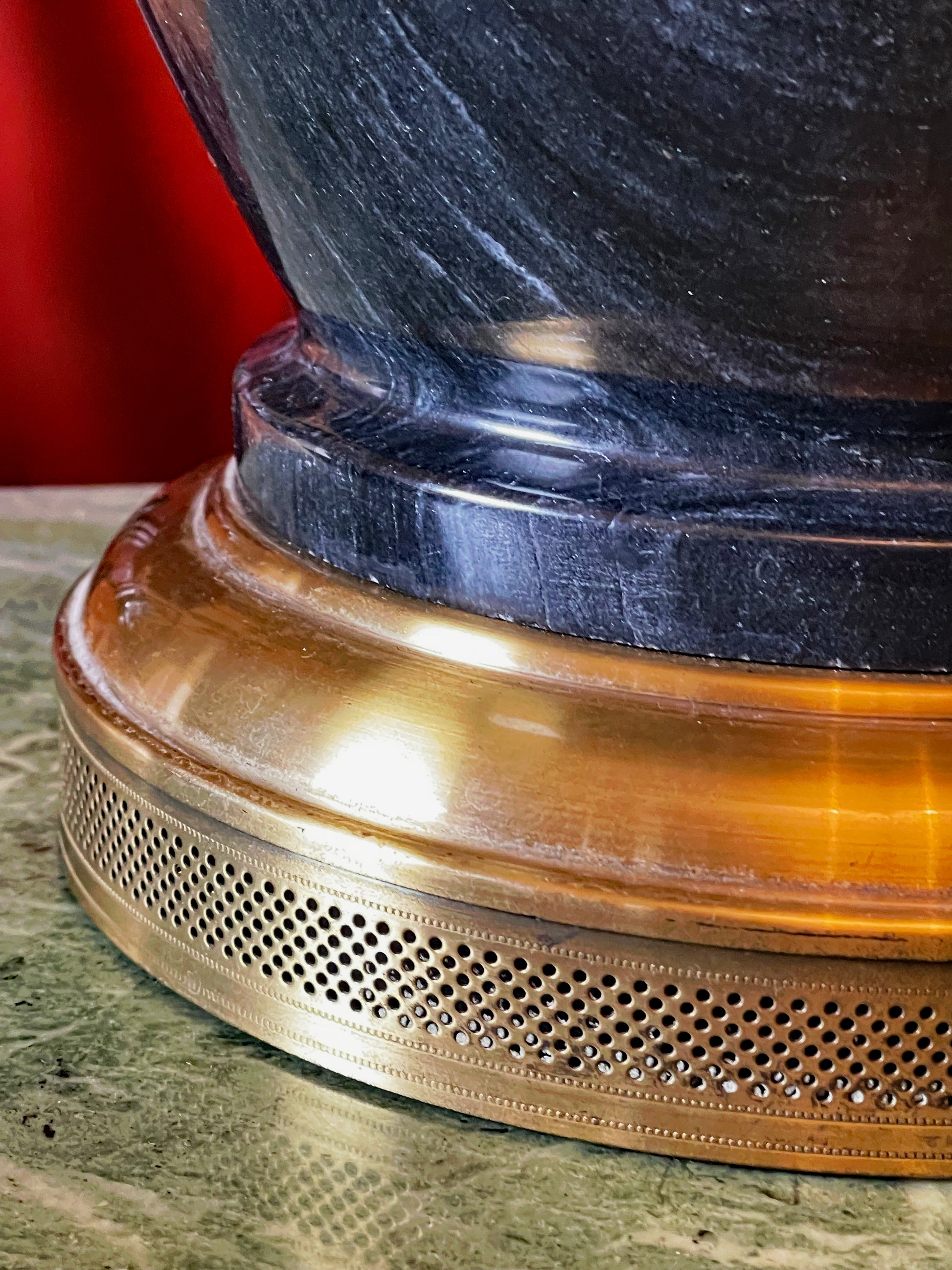 Marble and brass table lamp with original pleated shade