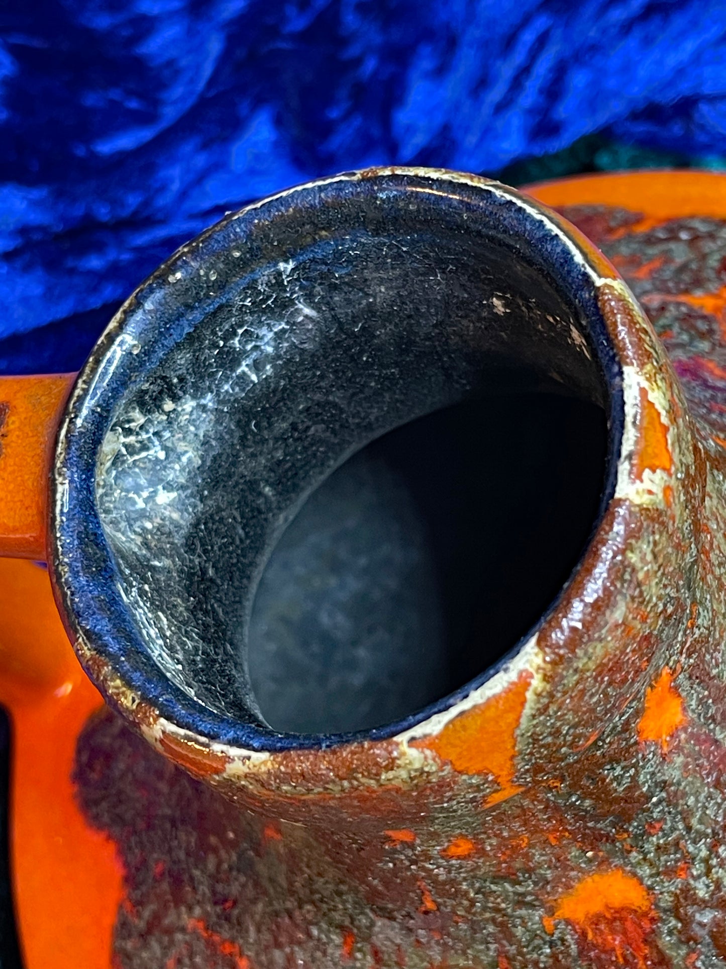 JOPEKO UFO Design Handled Vase Orange Lava 1970s West Germany Ceramic Space Age Fat Lava Collectible