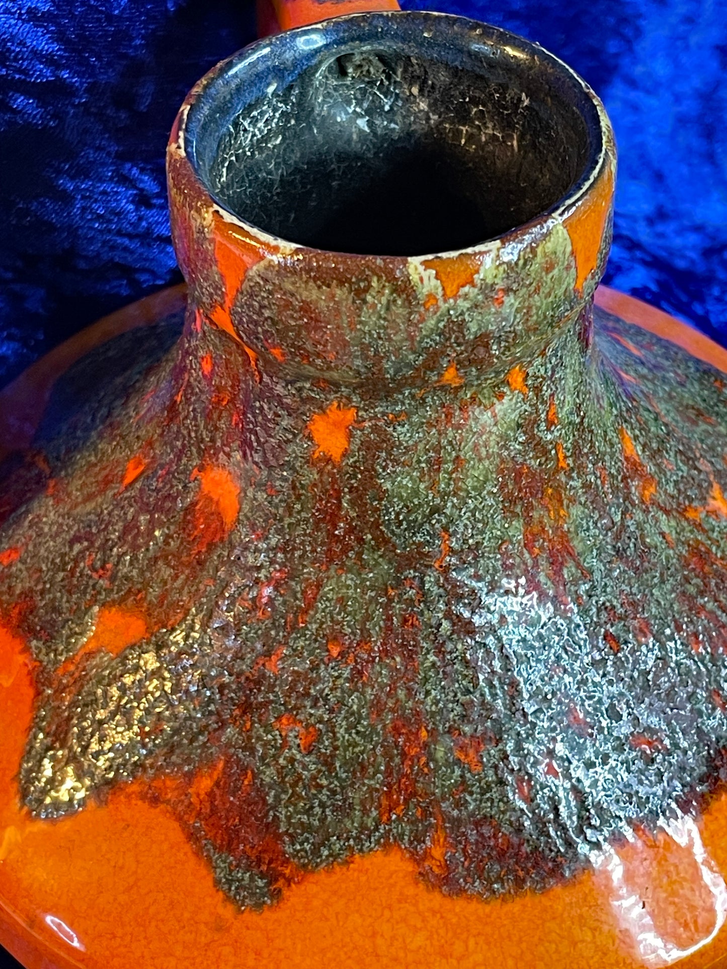JOPEKO UFO Design Handled Vase Orange Lava 1970s West Germany Ceramic Space Age Fat Lava Collectible