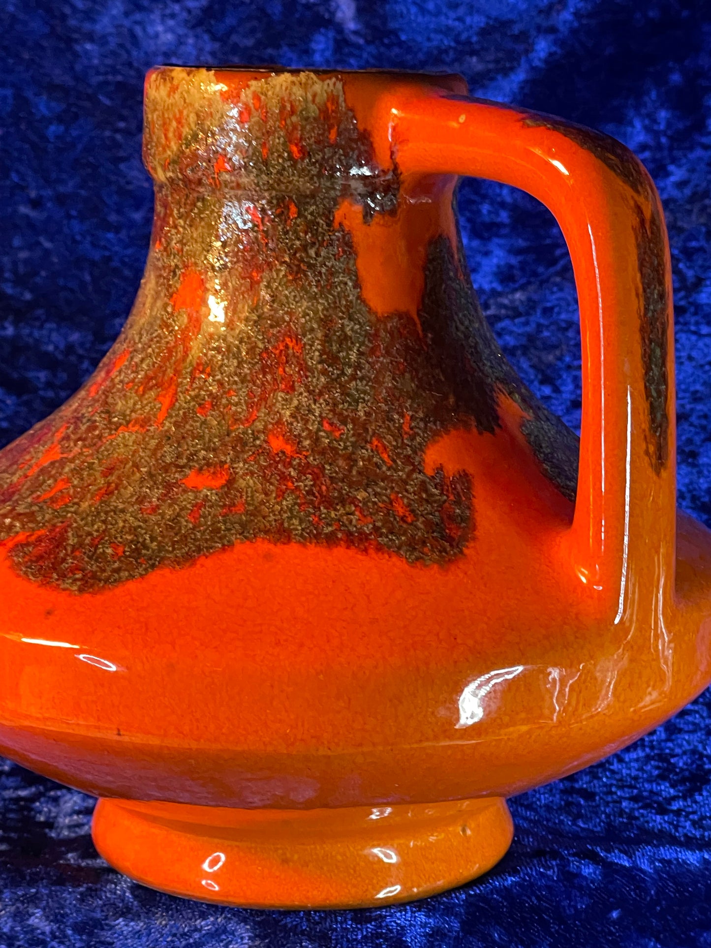 JOPEKO UFO Design Handled Vase Orange Lava 1970s West Germany Ceramic Space Age Fat Lava Collectible