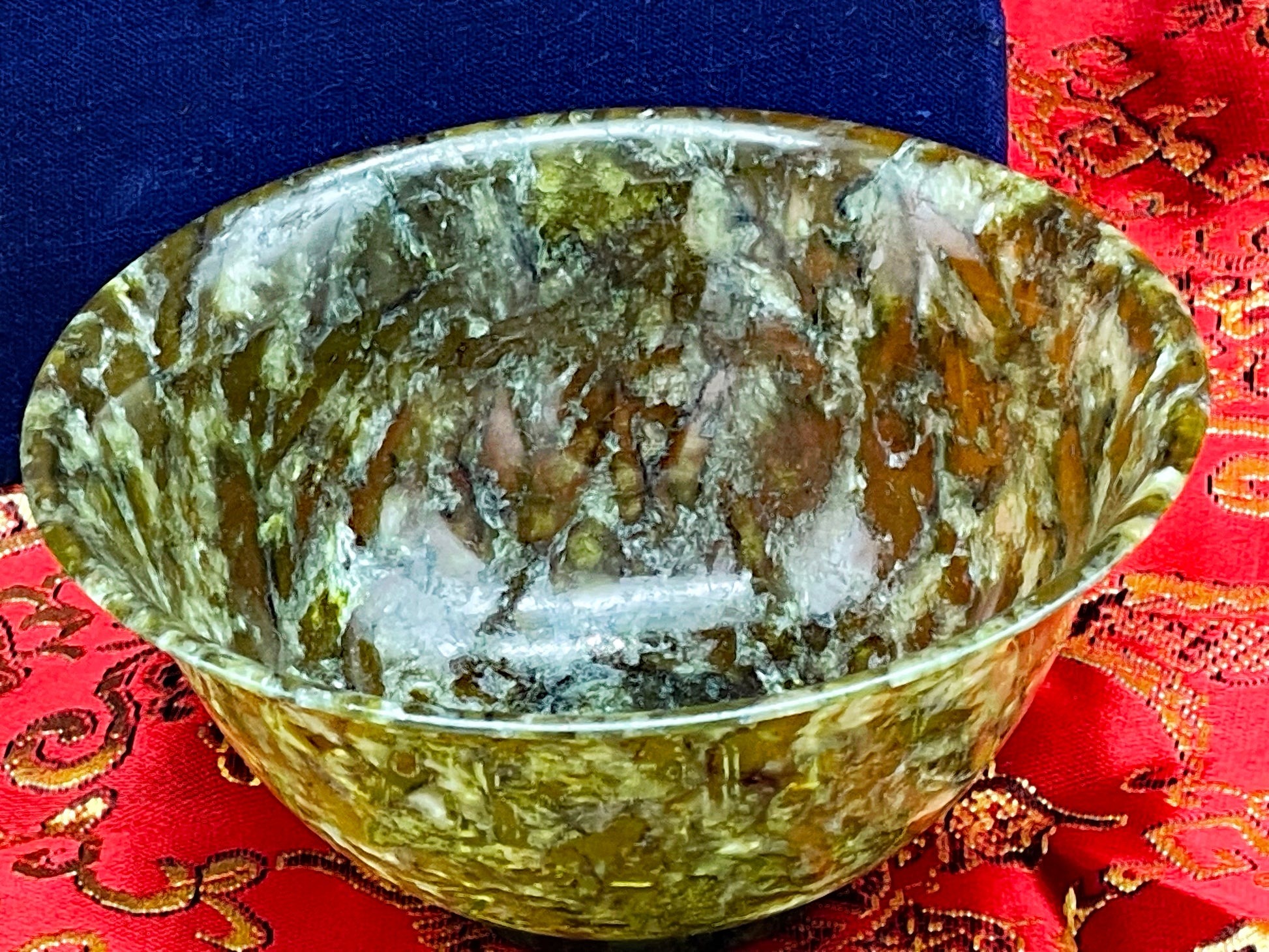 Translucent green jade bowl carved hardstone China